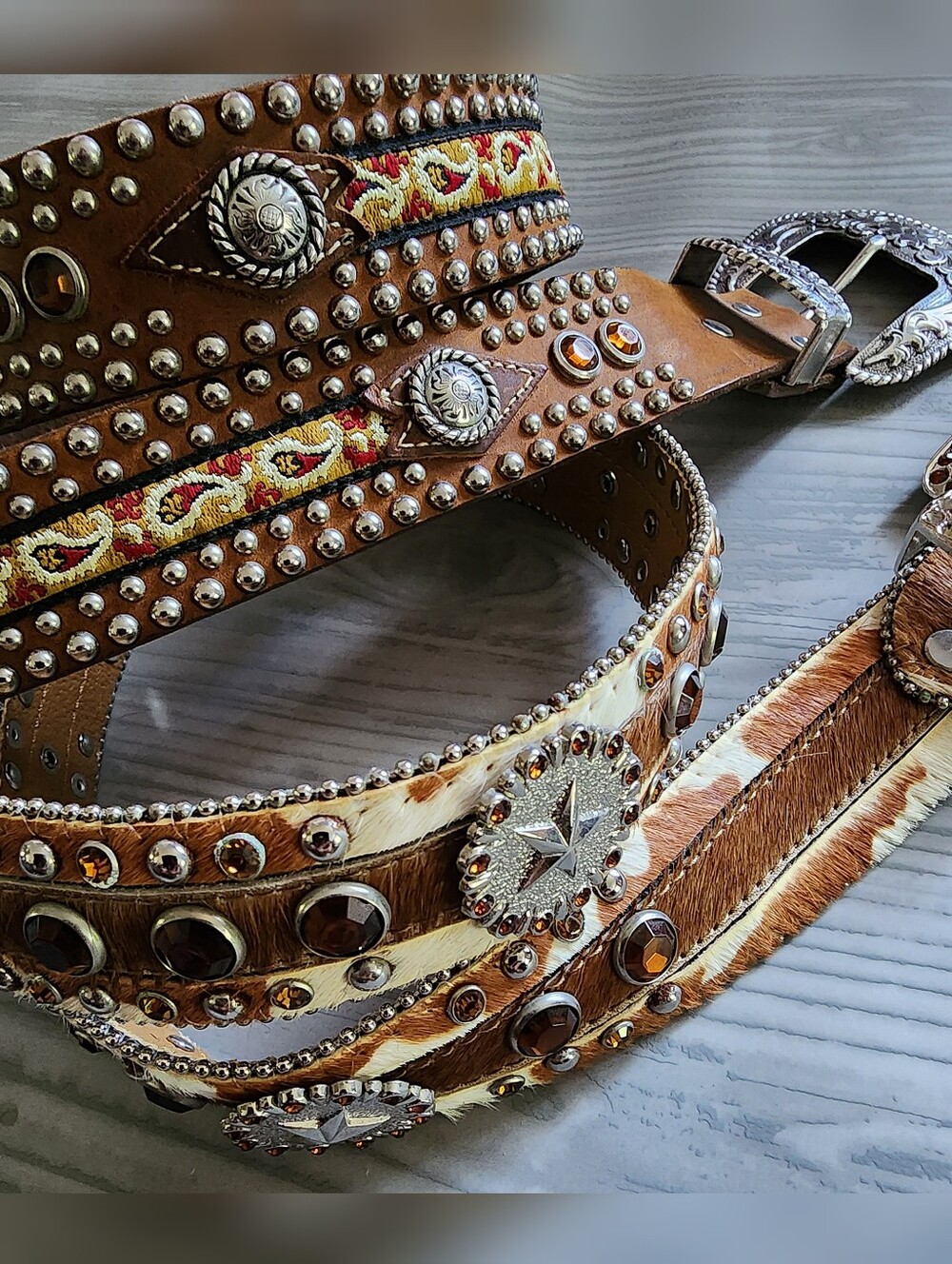 Vintage WB Atlas Bling Western Belt Bundle Y2k Country Leather Rhinestone - Picture 4 of 15